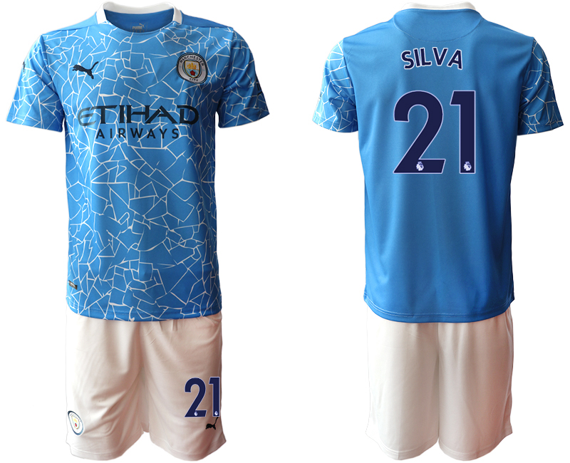 Men 2020-2021 club Manchester City home #21 blue Soccer Jerseys->manchester city jersey->Soccer Club Jersey